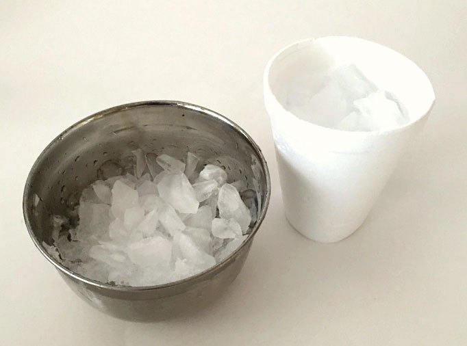 Fill the Styrofoam cup 3/4 with ice
