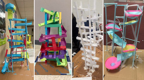 Examples of tall paper ball runs from the Science Buddies Engineering Challenge