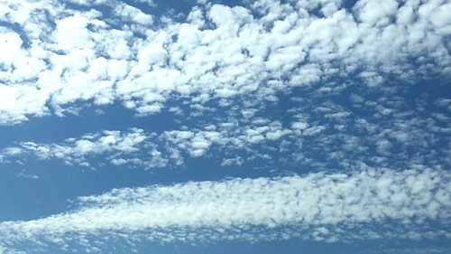 Streaks of small white clouds across a blue sky