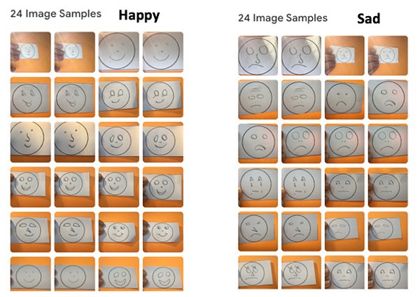 the learning data shown in Figure 4, with a close up and a picture from further away added to each class. 