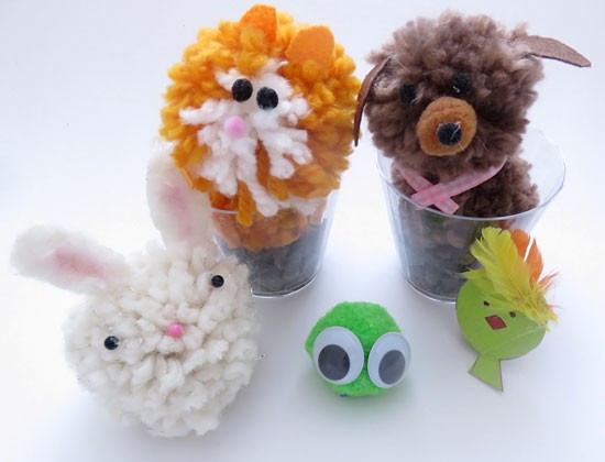 Examples of animals made from craft materials such as paper or yarn