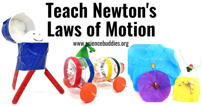 Balloon car, egg drop device, and parachute for experiments and lessons to teach about Newton's Laws of Motion