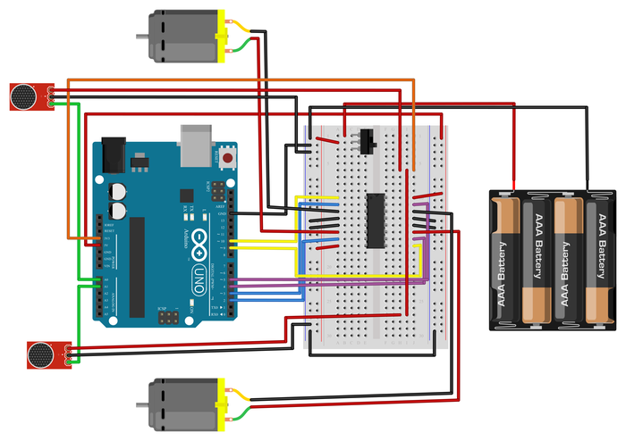 Breadboard view diagram for the sound tracking robot circuit