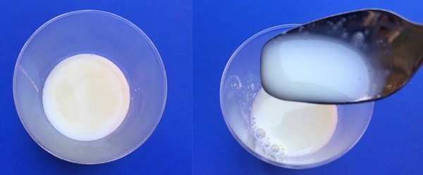 Non-curdled milk in a mini cup