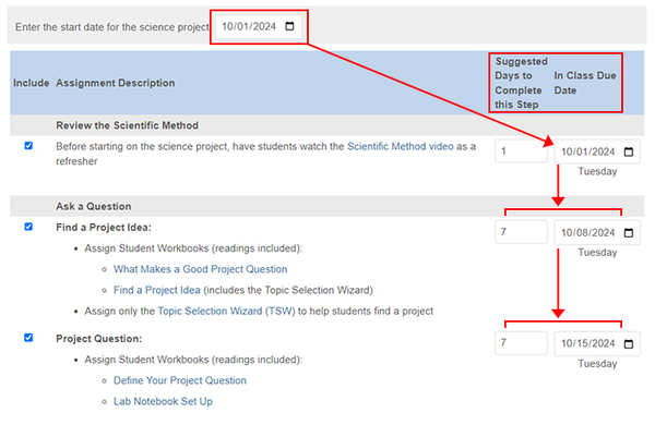 How the starting date relates to the assignments dates Pathways screenshot