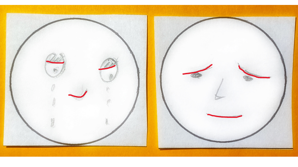The two sad faces from Figure 6 with the upward curved lines highlighted.