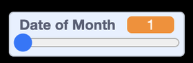 date of month slider bar showing 1 as in Scratch program.    