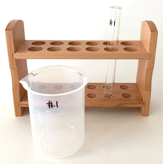 Label a test tube and beaker