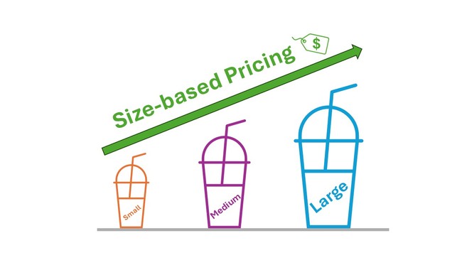Image illustrating how price typically increases with size of an item. 