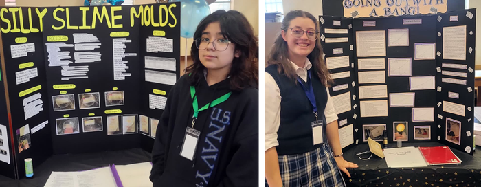 Students with projects from the school science fair