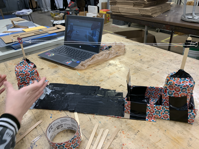 Students working on ski lift engineering designs and simple machines in 6th grade