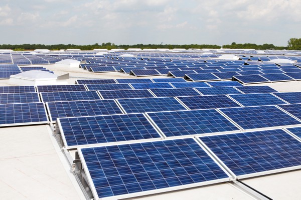 An array of solar panels on a rooftop