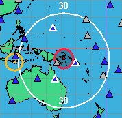 Three seismometer stations are selected on the Global Earthquake Explorer World Map