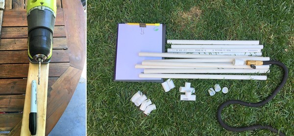Pictures of the materials needed to build a waterpark from PVC pipes.