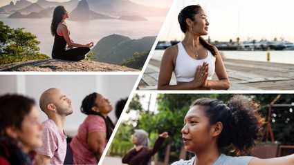 Image of people performing mindfulness techniques.