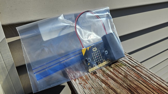 micro:bit sitting outside in the sun