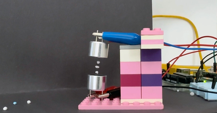 Student's lego stand for ultrasonic levitation project