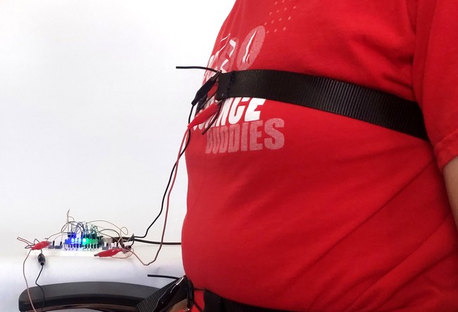 Sensor straps around a person's chest and belly 