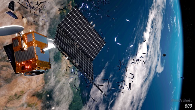 Artist's conception of a satellite breaking up after a collision
