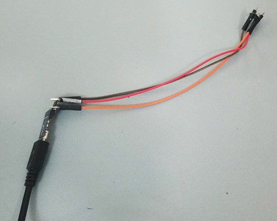 Circuit connected to mini USB adapter and micro USB cable. 