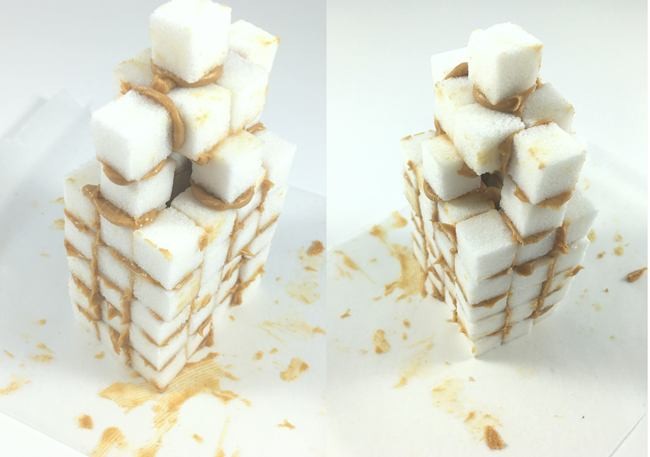 two buildings made out of sugar cubes
