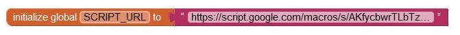 Example blocks initializing the ScriptURL variable to the URL of the Google Script macro create earlier.