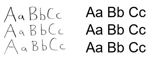 Photo of handwritten letters next to typed letters