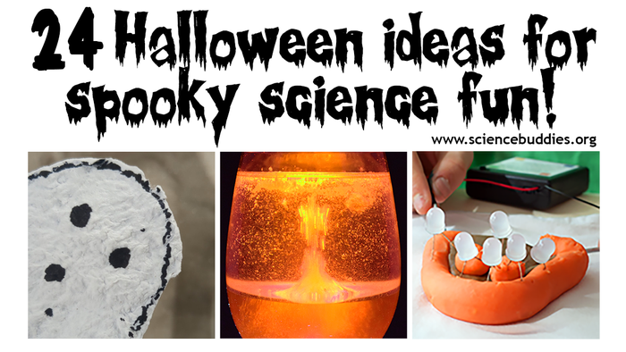 24 Halloween STEM activities, including ghost seed cards, electric play dough, and lava lamp