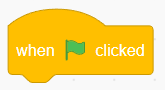 Cropped screenshot of a when green flag clicked block in the program Scratch