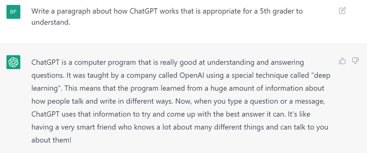 screenshot of a chatGPT conversation