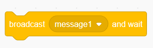 Screenshot of a broadcast and wait block in the program Scratch