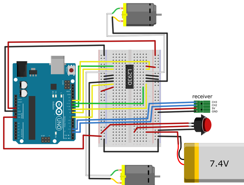 Breadboard diagram for RC boat circuit