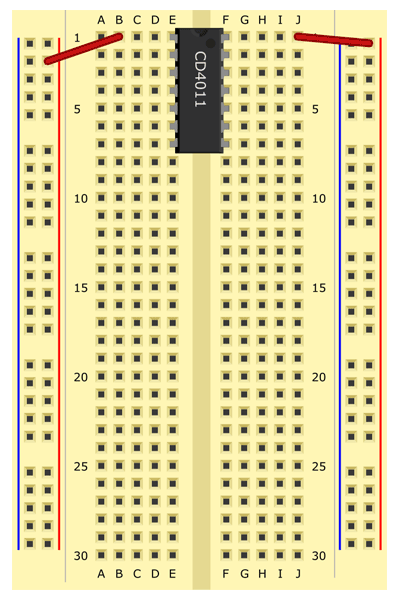 Jumper wire from J1 to (+) bus.