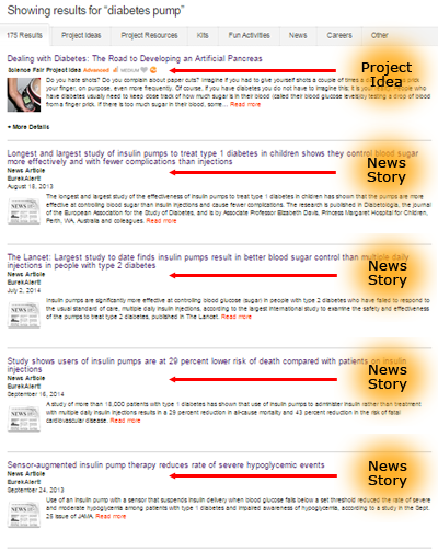 News feed listing in search results