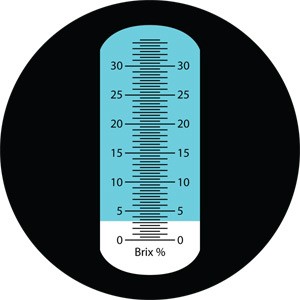 The degrees Brix can be read from a scale inside the refractometer