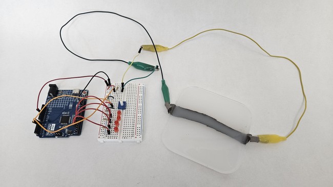 soft robot skin circuit connected to Arduino