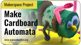 Makerspace STEM: an automaton caterpillar made from cardboard and craft materials