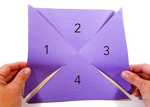 Paper square with cuts from each corner up to 1.5 inches from the center.