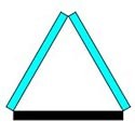 A triangle with one black wall and two mirrored walls