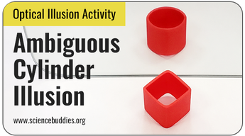 Optical Illusion Science Projects: Ambiguous cylinder shape with a reflection that looks like a cube