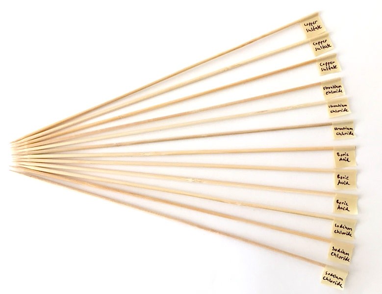 Prepare three skewers for each chemical 