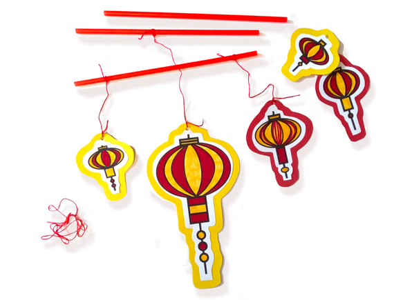 Mobile being made from colored lanterns