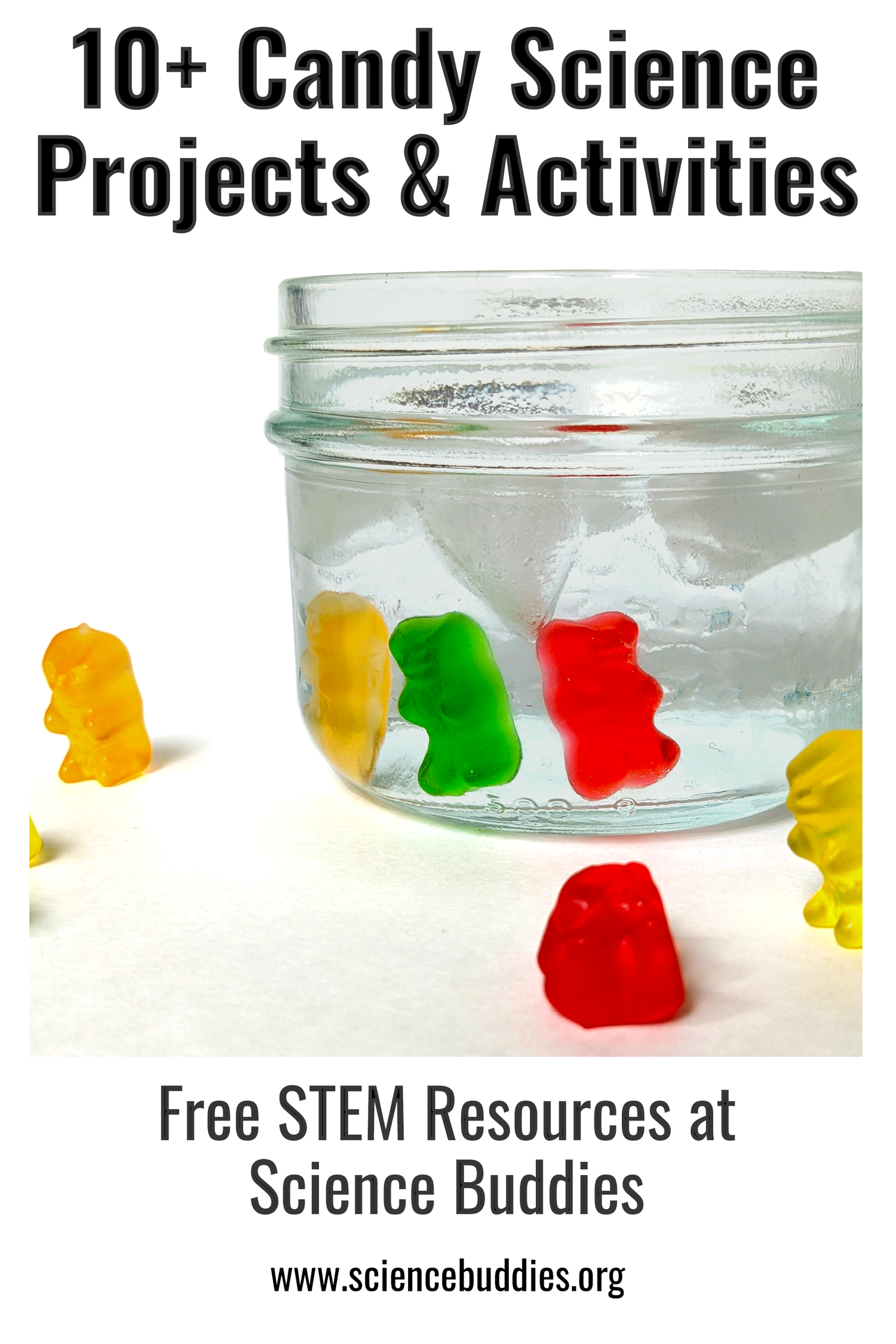 A small jar of water with some gummy candies in water and some not for candy experiment