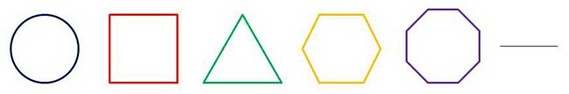 A circle, square, triangle, hexagon, octagon and a line