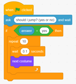 A script is created to make an image jump up and down when a flag is clicked