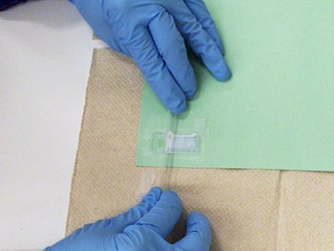 Rolling a stirring rod across the surface of a glass slide.