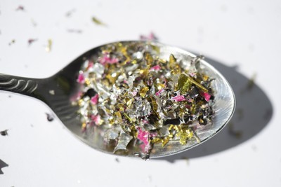 Spoon holding assorted microplastics