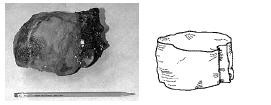 A photo and drawing of a clot of massive soil
