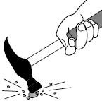 Drawing of a ball of soil being struck with a hammer