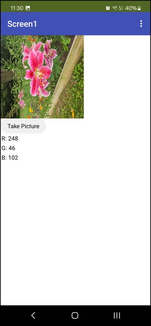 app with camera and RGB color picker functionality